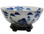 14" Landscape Blue & White Porcelain Bowl