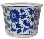 10" Floral Blue & White Porcelain Flower Pot