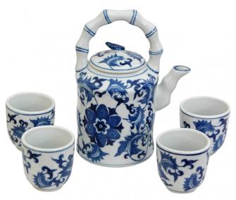Floral Blue & White Porcelain Tea Set