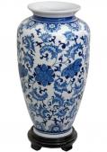 14" Floral Blue & White Porcelain Tung Chi Vase