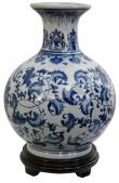 12" Floral Blue & White Porcelain Vase