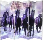 6 ft. Tall Double Sided Horses Canvas Room Divider 6 Panel