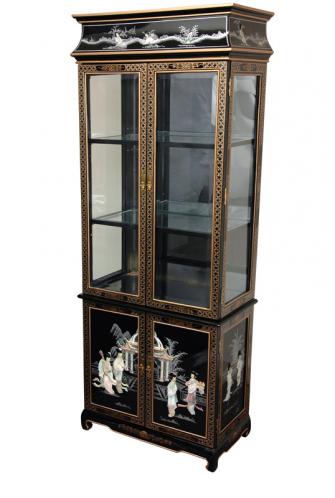 Lacquer Curio Cabinet - Black Mother of Pearl Ladies