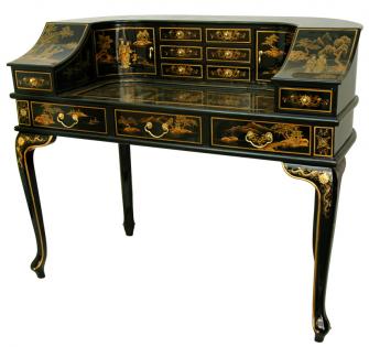 Black Lacquer Ladies Desk w/ Gold Chinoiserie