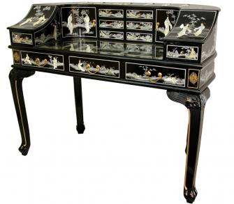 Black Lacquer Ladies Desk w/ Mother of Pearl