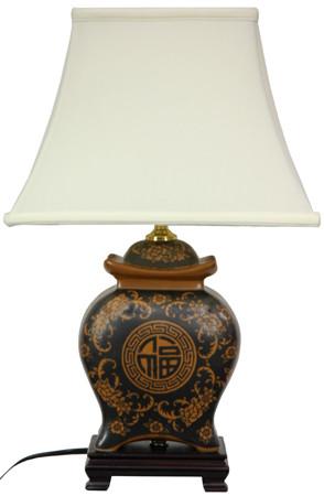 19" Black & Brown Medallions Porcelain Lamp