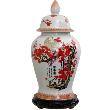 18" Cherry Blossom Porcelain Temple Jar