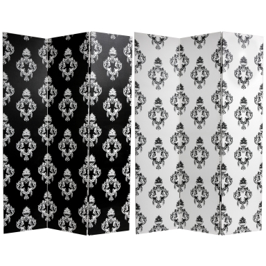 6 ft. Tall Double Sided Black and White Damask Canvas Room Divider