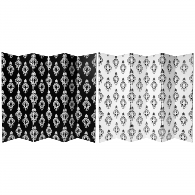 6 ft. Tall Double Sided Black and White Damask Canvas Room Divider 6 Panel
