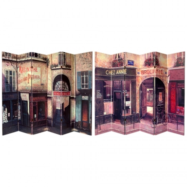6 ft. Tall Double Sided French Cafe Canvas Room Divider 6 Panel