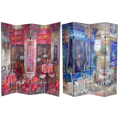 6 ft. Tall Double Sided Parisian Cafe Canvas Room Divider