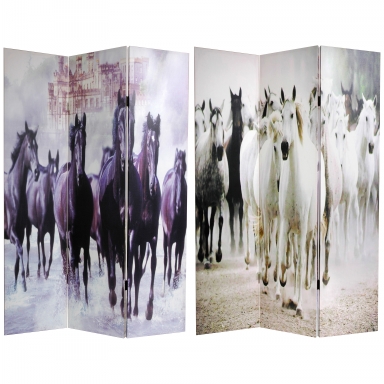 6 ft. Tall Double Sided Horses Canvas Room Divider