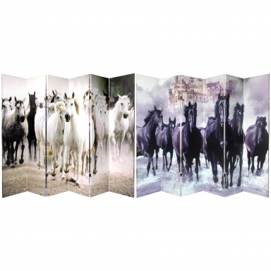6 ft. Tall Double Sided Horses Canvas Room Divider 6 Panel