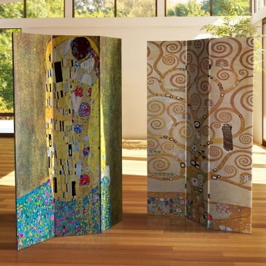 6 ft. Tall Double Sided Works of Klimt Room Divider - The Kiss/Tree of Life