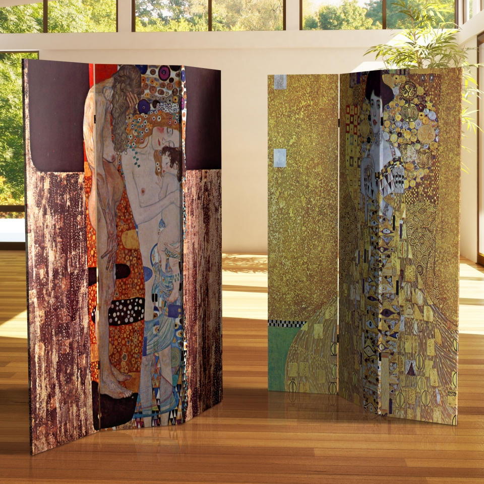 Red Lantern: 6 ft. Tall Double Sided Works of Klimt Room Divider