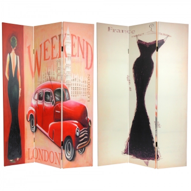 6 ft. Tall Double Sided Vintage Weekend Canvas Room Divider - London