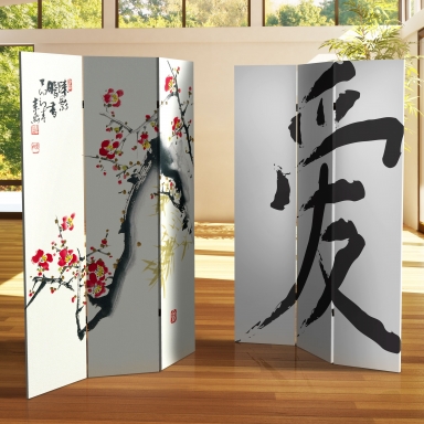 6 ft. Tall Double Sided Cherry Blossoms and Love Canvas Room Divider