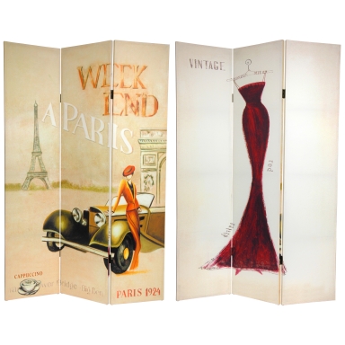 6 ft. Tall Double Sided Vintage Weekend Canvas Room Divider - Paris