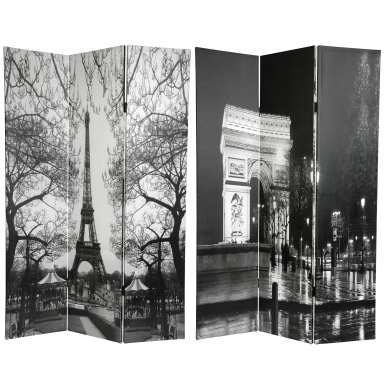 6 ft. Tall Double Sided Paris Room Divider - Eiffel Tower/Arc de Triomphe