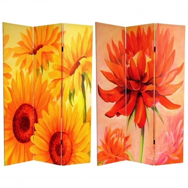 6 ft. Tall Double Sided Poppies and Sunflowers Canvas Room Divider