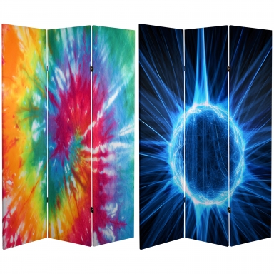 6 ft. Tall Double Sided Tie Dye Canvas Room Divider