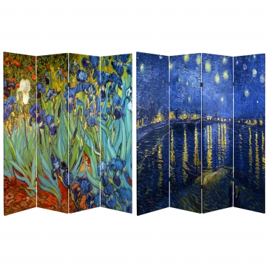 6 ft. Tall Double Sided Works of Van Gogh Canvas Room Divider - Irises/Starry Night Over Rhone