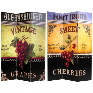6 ft. Tall Double Sided Grapes and Cherries Canvas Room Divider