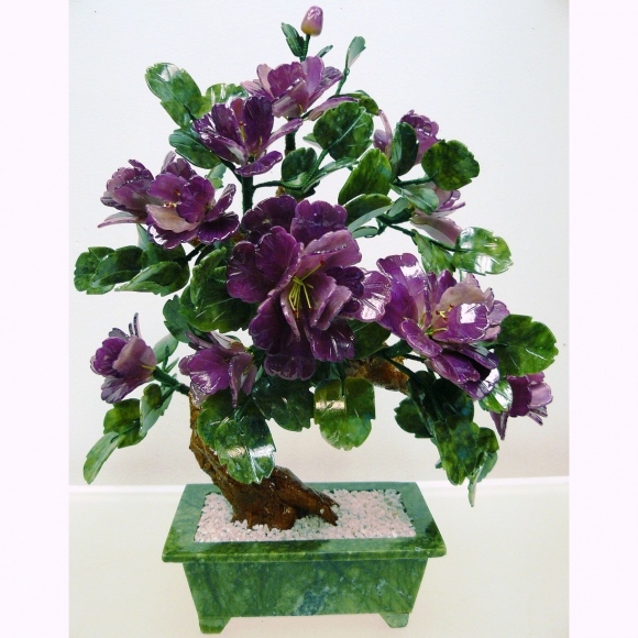 22" Ming Jade Potted Flower w/ Lavender Blossoms