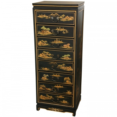 Black Landscape Eight Drawer Cabinet