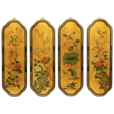 Golden Birds & Flowers Curved Wall Plaques