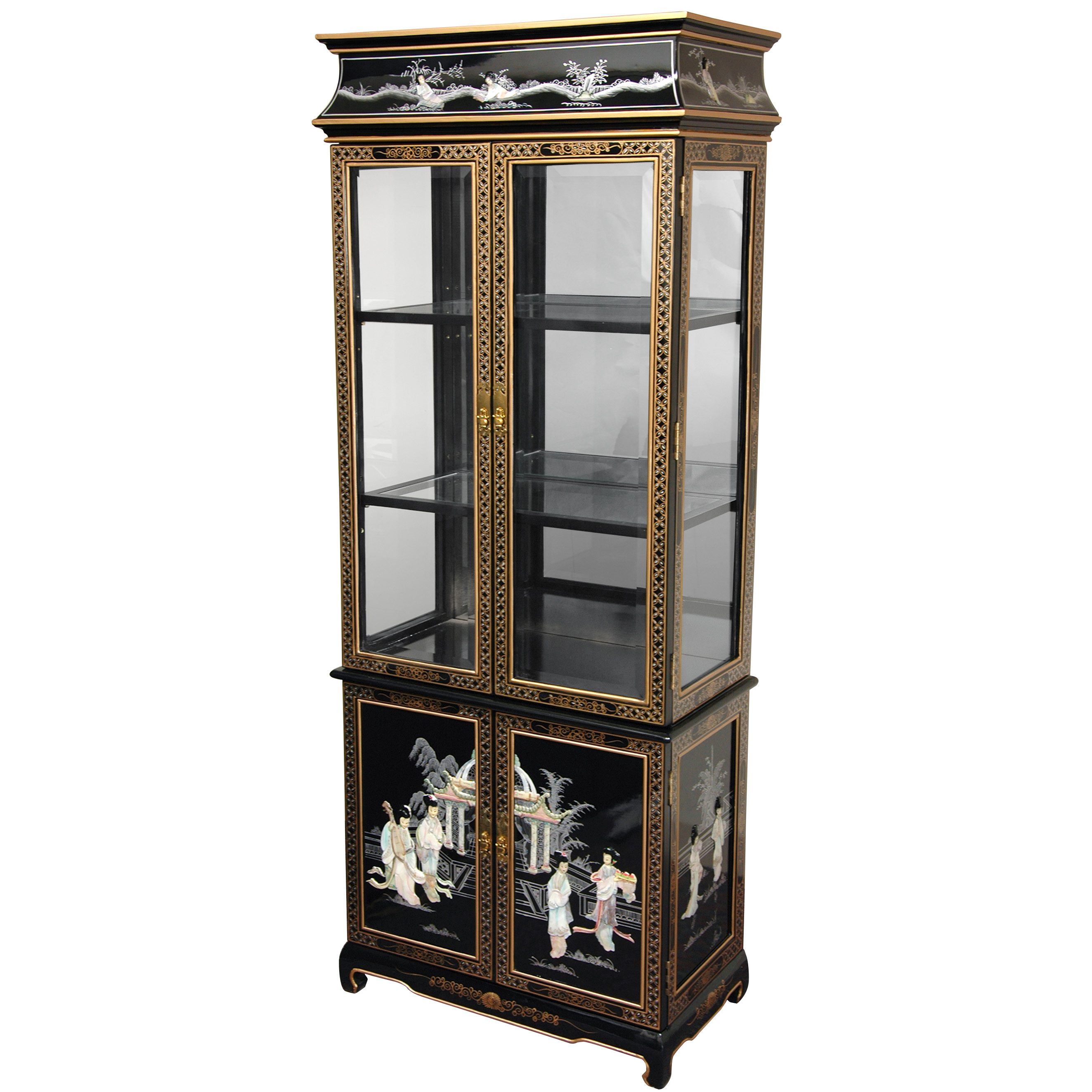 Red Lantern: Lacquer Curio Cabinet - Black Mother of Pearl Ladies