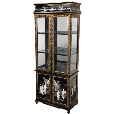 Lacquer Curio Cabinet - Black Mother of Pearl Ladies