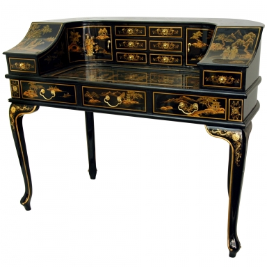 Black Lacquer Ladies Desk w/ Gold Chinoiserie