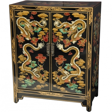 Black Dragons Lacquer Shoe Cabinet