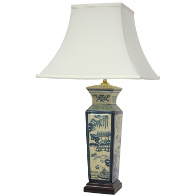 26" Blue Landscape Porcelain Lamp