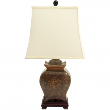 19" Black & Brown Medallions Porcelain Lamp