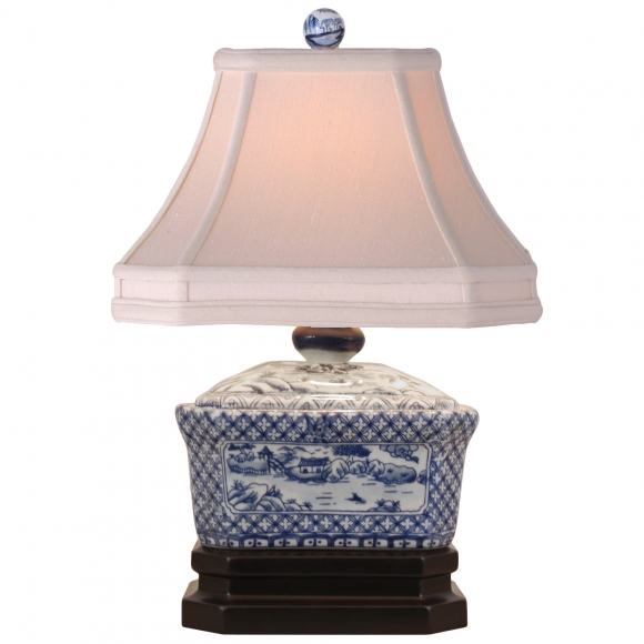 15" Blue & White Canton Tea Candy Box Lamp