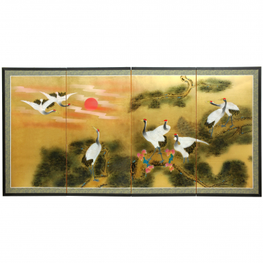 36" Gold Leaf Sunset Cranes