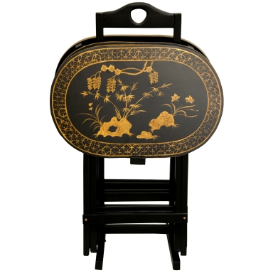 Rosewood TV Tray Set - Antique Gold