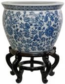 16" Floral Blue & White Porcelain Fishbowl