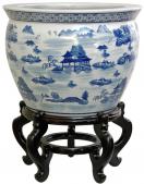 16" Landscape Blue & White Porcelain Fishbowl