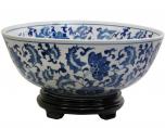 14" Floral Blue & White Porcelain Bowl