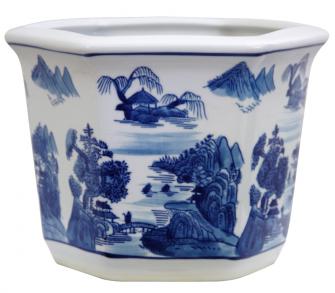 10" Landscape Blue & White Porcelain Flower Pot
