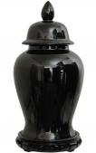 18" Solid Black Porcelain Temple Jar