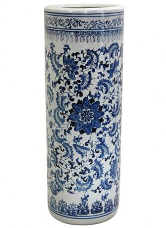 24" Floral Blue & White Porcelain Umbrella Stand