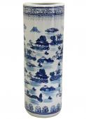 24" Landscape Blue & White Porcelain Umbrella Stand