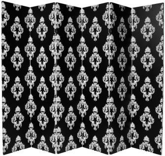 6 ft. Tall Double Sided Black and White Damask Canvas Room Divider 6 Panel