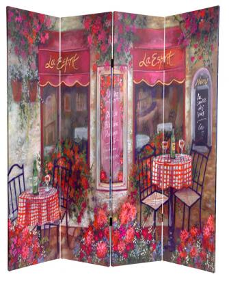 6 ft. Tall Double Sided Parisian Cafe Canvas Room Divider