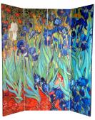 6 ft. Tall Double Sided Works of Van Gogh Canvas Room Divider - Irises/Starry Night Over Rhone