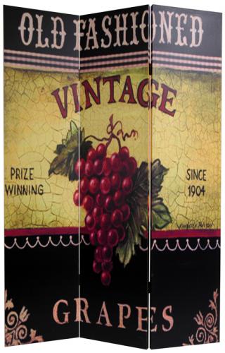 6 ft. Tall Double Sided Grapes and Cherries Canvas Room Divider